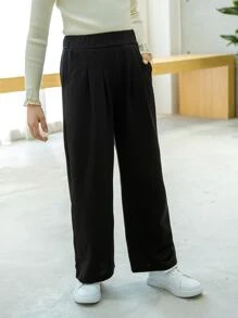 Girls Solid Slant Pocket Joggers - Black - View 7