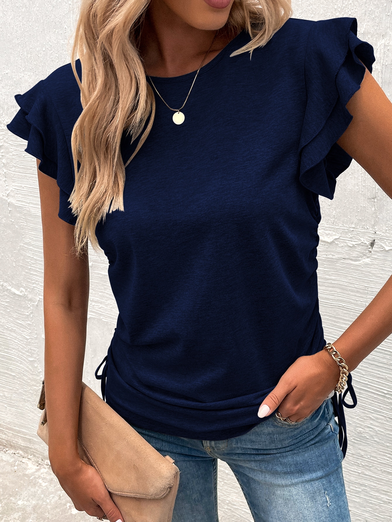 SHEIN LUNE Butterfly Sleeve Drawstring Side Tee
