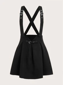 ROMWE Academia Grommet Eyelet Criss-Cross Pinafore Skirt, School