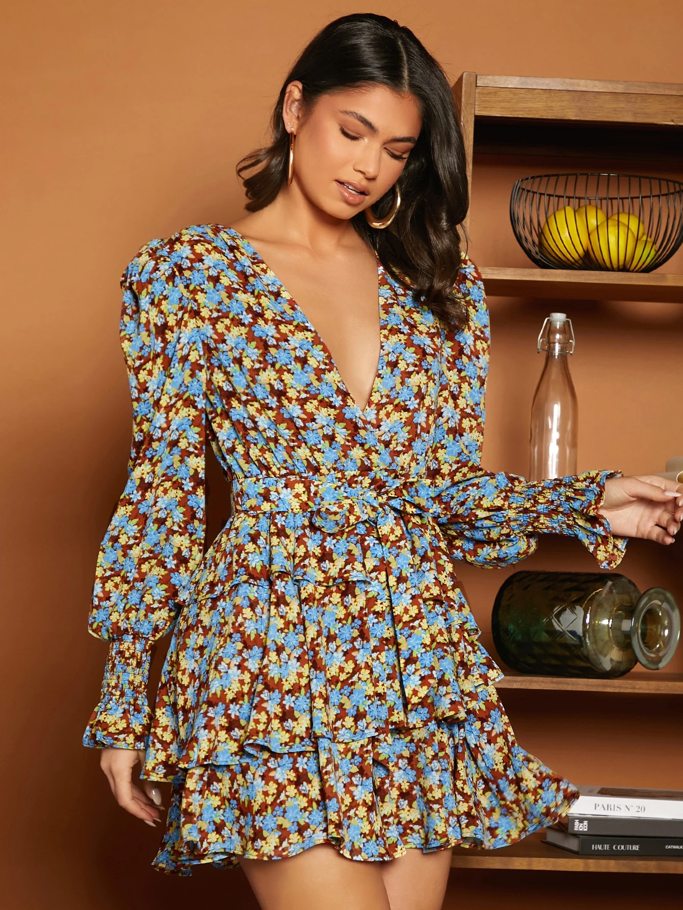 Miniatura 4 de Vestido con estampado floral de manga farol bajo a capas Multicolor