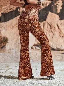 SHEIN ICON 佩斯利印花喇叭褲不附腰帶 - 彩色 - 查看 2