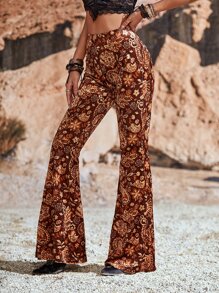 SHEIN ICON 佩斯利印花喇叭褲不附腰帶 - 彩色 - 查看 6