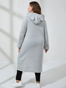 Mulvari Đầm nỉ cỡ lớn in hình mèo, hai túi, có dây rút - Màu Xám nhạt - Xem 2