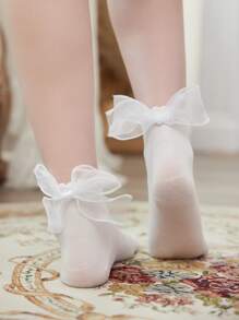 ROMWE Kawaii Contrast Lace Crew Socks - White - View 1