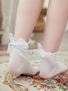 ROMWE Kawaii Contrast Lace Crew Socks - White - View 2