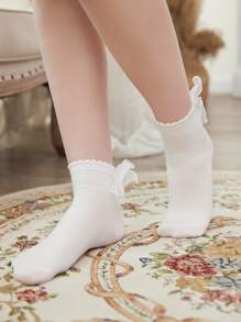 ROMWE Kawaii Contrast Lace Crew Socks - White - View 5