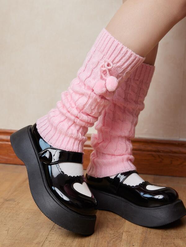 ROMWE Kawaii Pom Pom Decor Leg Warmers SHEIN UK