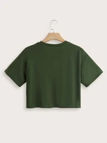 ROMWE Mushroom Letter Graphic Crop Tee - Green - View 2