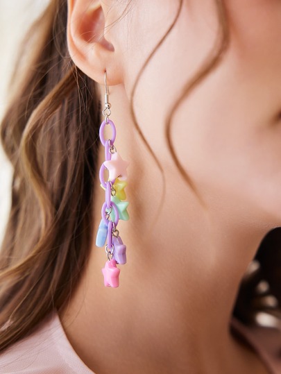 Kawaii Pendientes largos con estrella & con cadena