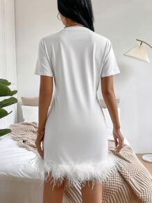 SHEIN BAE Fuzzy Hem Tee Dress - White - View 2