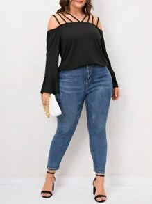 Áo thun Plus size màu trơn Giải trí - màu đen - Xem 1