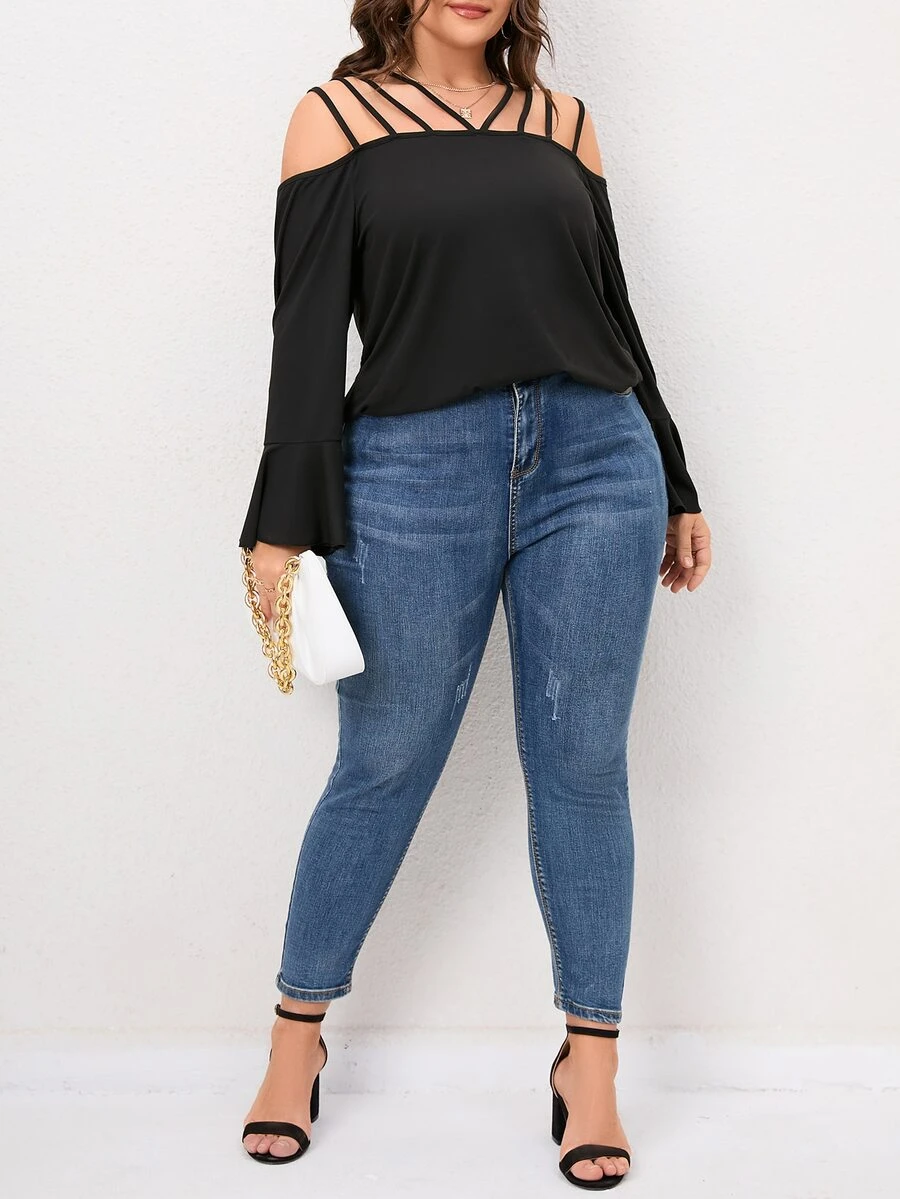 Áo thun Plus size màu trơn Giải trí - màu đen - Xem 1