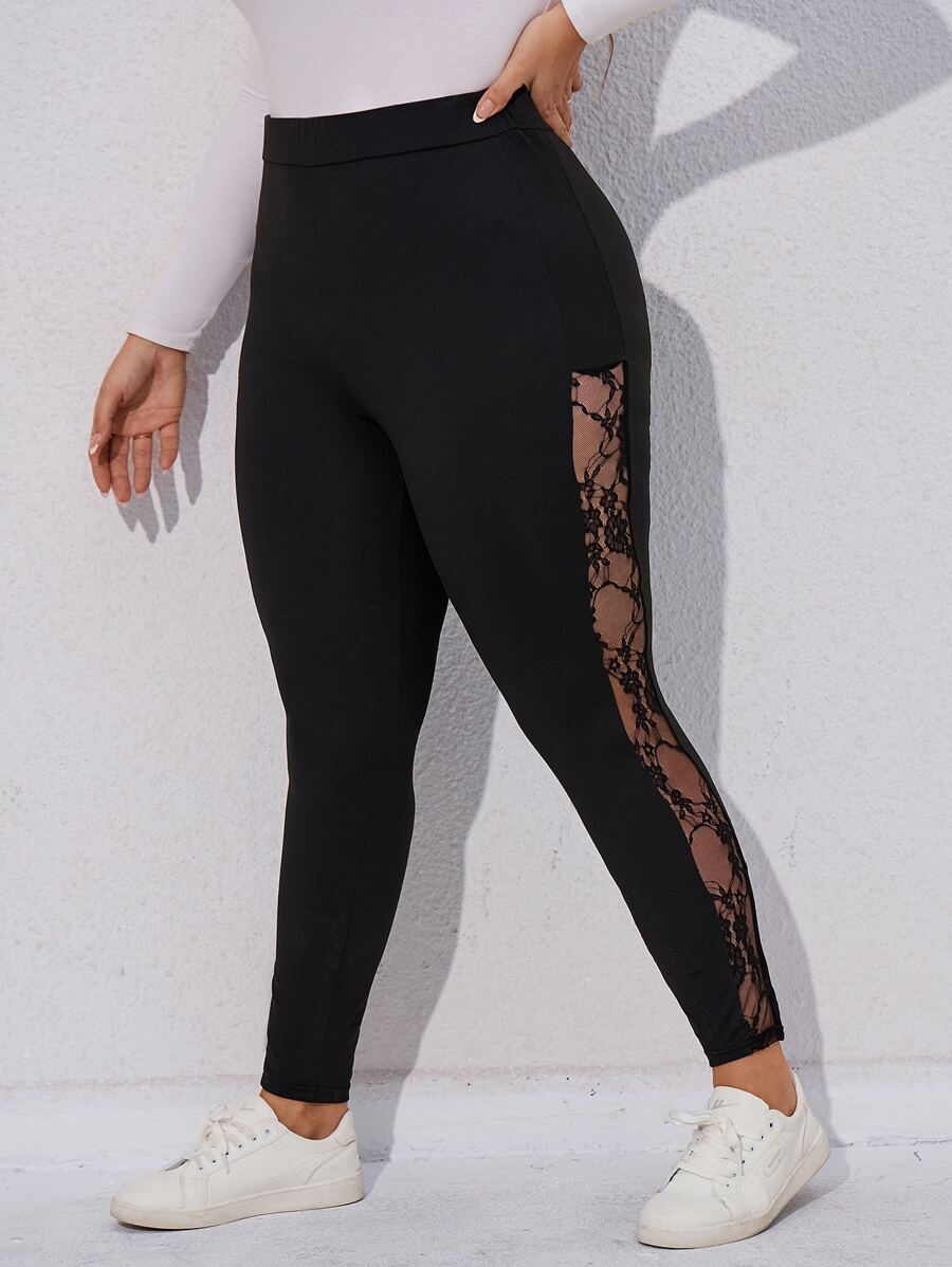 EMERY ROSE Plus Contrast Lace Leggings Fall Cloth For Women