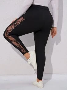 EMERY ROSE Plus Contrast Lace Leggings Fall Cloth For Women