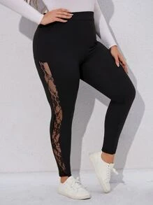 EMERY ROSE Plus Contrast Lace Leggings Fall Cloth For Women