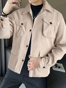 Manfinity Men Flap Pocket Corduroy Jacket Without Tee - Beige - View 1