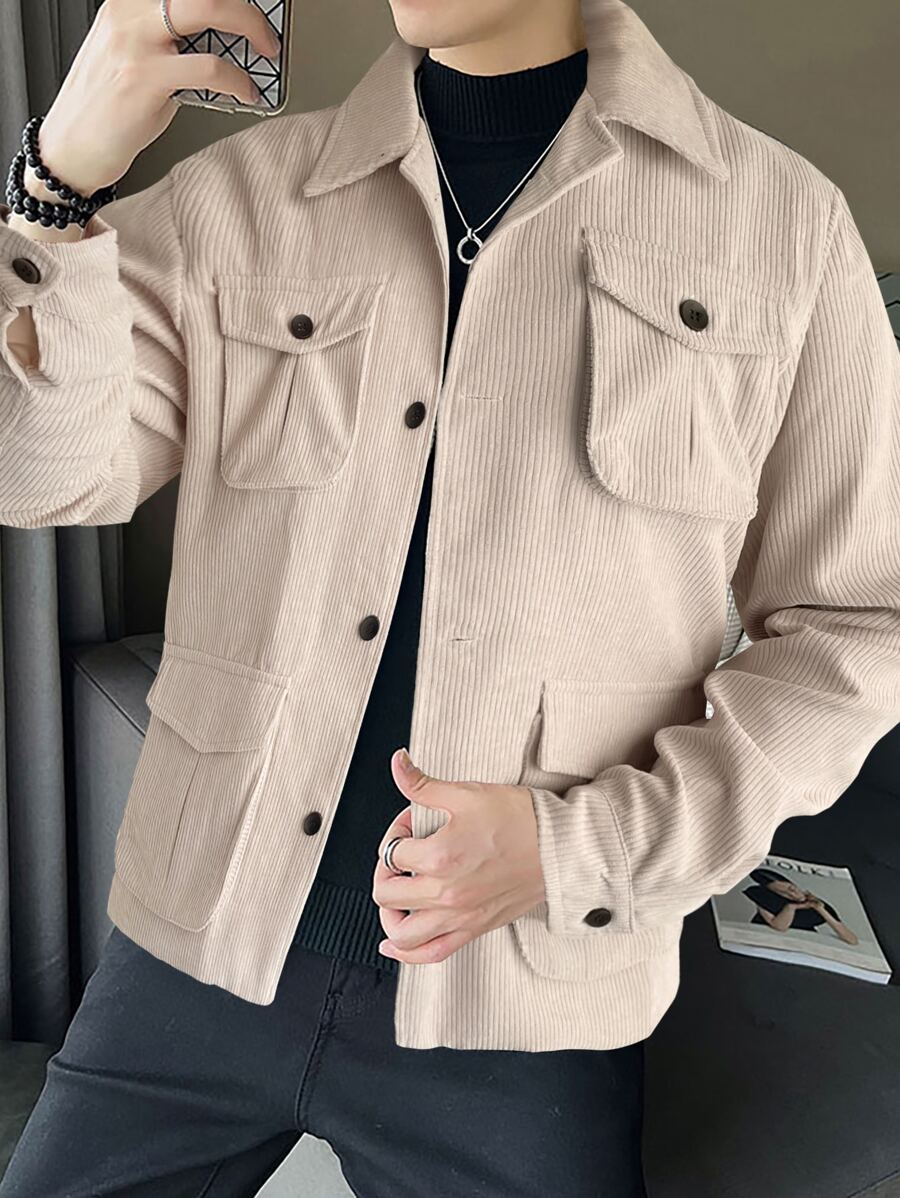 Manfinity Men Flap Pocket Corduroy Jacket Without Tee - Beige - View 1