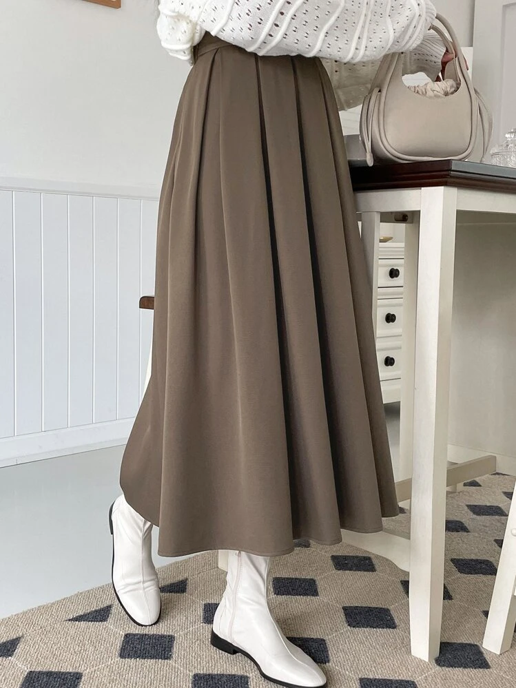 DAZY Solid Zipper Side Flare Skirt | SHEIN USA