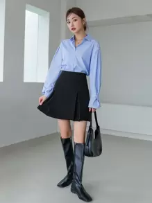 DAZY Falda plisada de cintura alta, ropa de vuelta al colegio para otoño - Negro - Ver 4