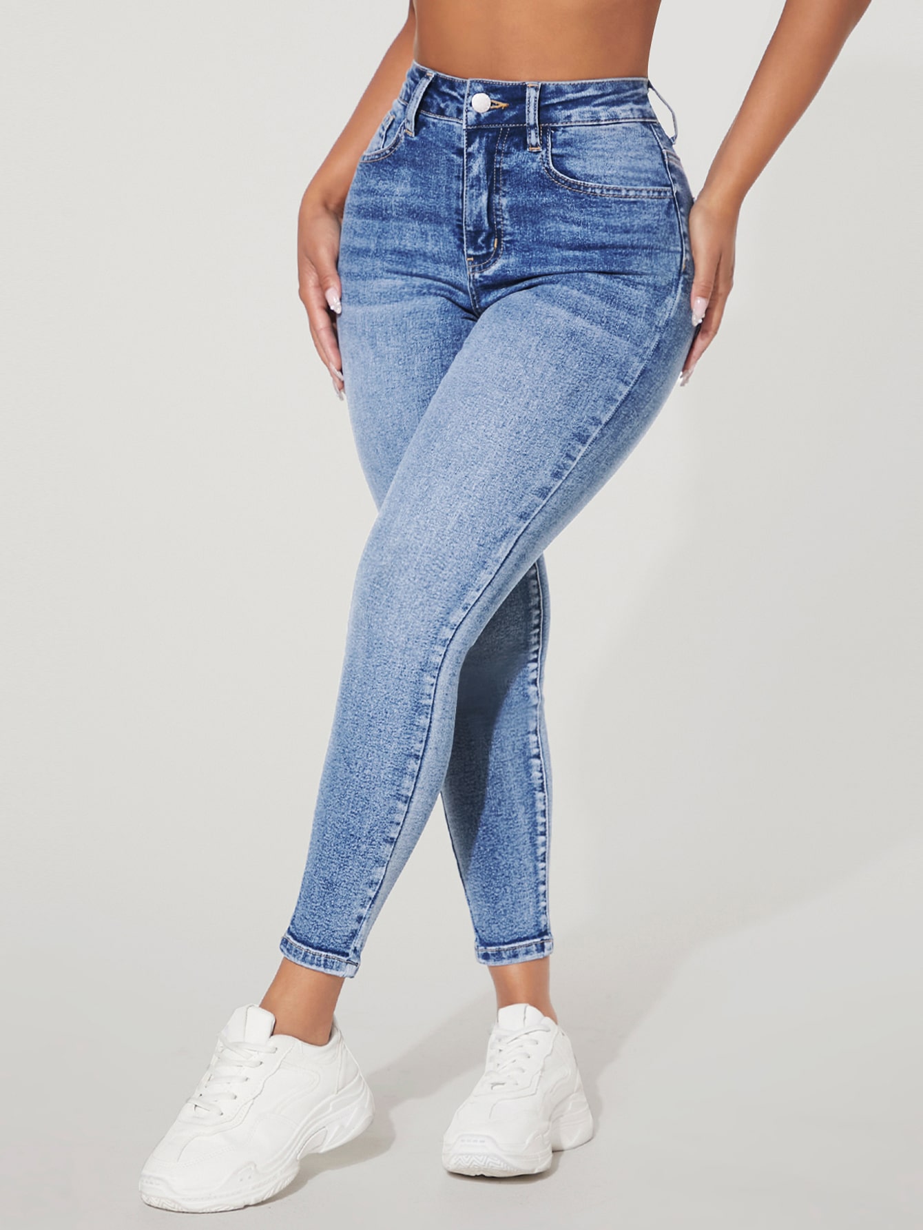 SHEIN PETITE Solid Skinny Jeans SHEIN USA