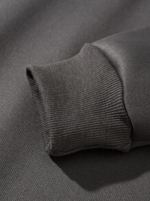 Manfinity Men Slogan & Figure Graphic Kangaroo Pocket Drawstring Thermal Hoodie - Dark Grey - View 7