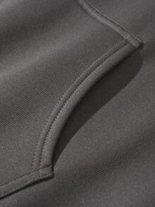 Manfinity Men Slogan & Figure Graphic Kangaroo Pocket Drawstring Thermal Hoodie - Dark Grey - View 6