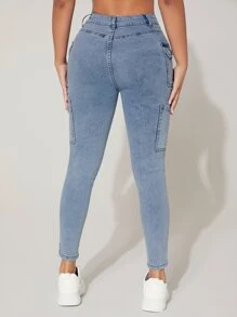 SHEIN PETITE Jeans ajustados con bolsillo lateral con solapa - Lavado ligero - Ver 2
