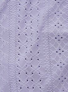 SHEIN Essnce 大碼一字肩泡泡袖前抽繩網眼刺繡T恤 - 紫丁香色 - 查看 4