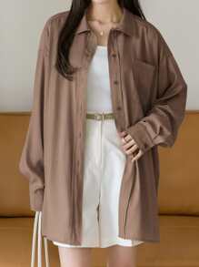 DAZY Camisa con botón delantero de hombros caídos - Marrón Mocha - Ver 3