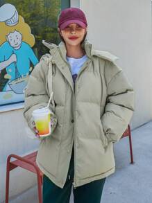 DAZY Abrigo acolchado con capucha, hombros caídos y dobladillo con cordón - Verde - Ver 4
