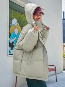 DAZY Abrigo acolchado con capucha, hombros caídos y dobladillo con cordón - Verde - Ver 5