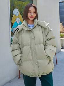 DAZY Abrigo acolchado con capucha, hombros caídos y dobladillo con cordón - Verde - Ver 6