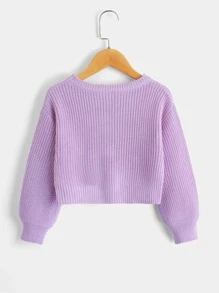 Suéter Para Chica Joven Con Hombros Caídos De Punto Acanalado - Morado - Ver 2