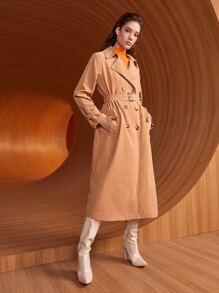 SHEIN Unity 西裝領雙排釦搭扣腰帶風衣外套