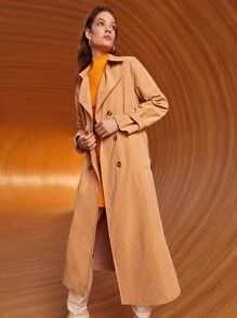 SHEIN Unity 西裝領雙排釦搭扣腰帶風衣外套