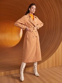 SHEIN Unity 西裝領雙排釦搭扣腰帶風衣外套