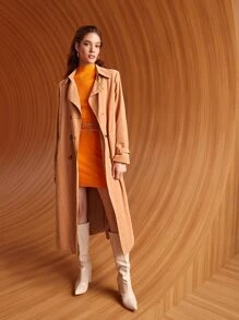 SHEIN Unity 西裝領雙排釦搭扣腰帶風衣外套