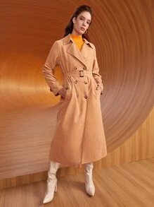 SHEIN Unity 西裝領雙排釦搭扣腰帶風衣外套