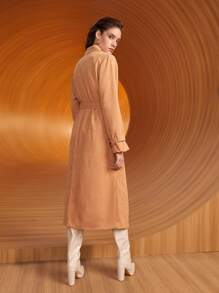 SHEIN Unity 西裝領雙排釦搭扣腰帶風衣外套