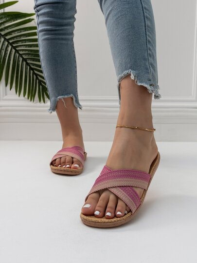 Fall/Winter Striped Pattern Cross Strap Slides