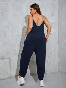 SHEIN EZwear Mono de tirantes con bolsillo oblicuo - Azul Marino - Ver 2