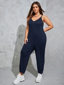 SHEIN EZwear Mono de tirantes con bolsillo oblicuo - Azul Marino - Ver 5