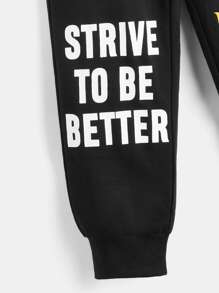 SHEIN Boys Reflective Figure & Slogan Graphic Joggers - Black - View 4