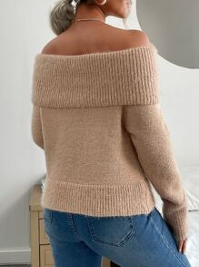 Foldover Off Shoulder Jumper - Khaki - View 2