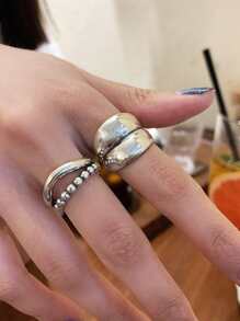 Bộ 2 chiếc nhẫn đồng hai lớp rỗng đính hạt, khắc tên cá nhân, phù hợp cho nữ đeo hàng ngày. - Bạc - Xem 8