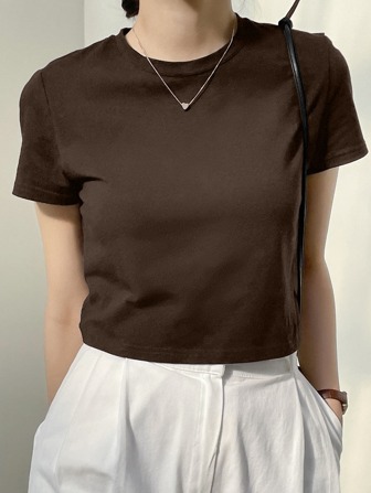 Dazy-Less เสื้อยืด ซัมเมอร์ สไตล์ Old Money แบบครึ่งตัวคอกลม แบบเต็มตัว