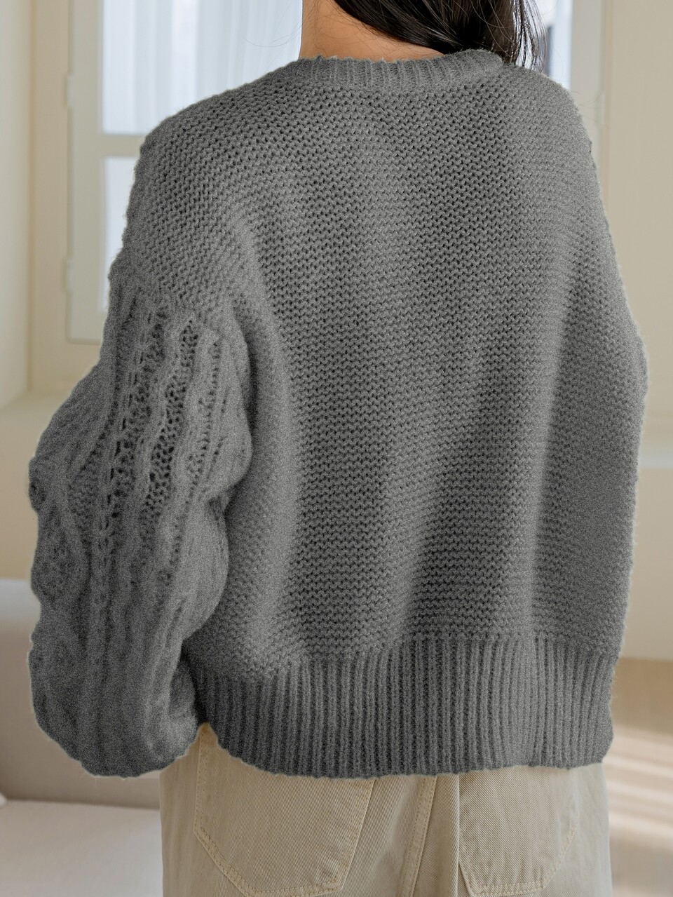 Cable Knit Drop Shoulder Sweater