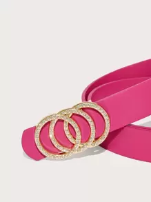 1 pieza Cinturón de mujer con decoración de triple lazo y cristales al estilo europeo y americano, adecuado para combinar con ropa en verano, escuela, otoño y Halloween - Rosa Fucsia - Ver 3