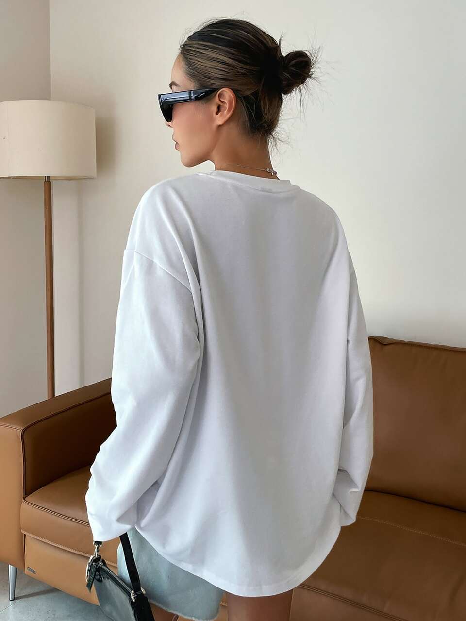 Solid Drop Shoulder Tee Long Sleeve Women