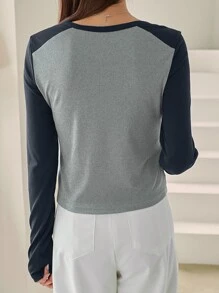 DAZY 兩色調撥線針織tee - 彩色 - 查看 2